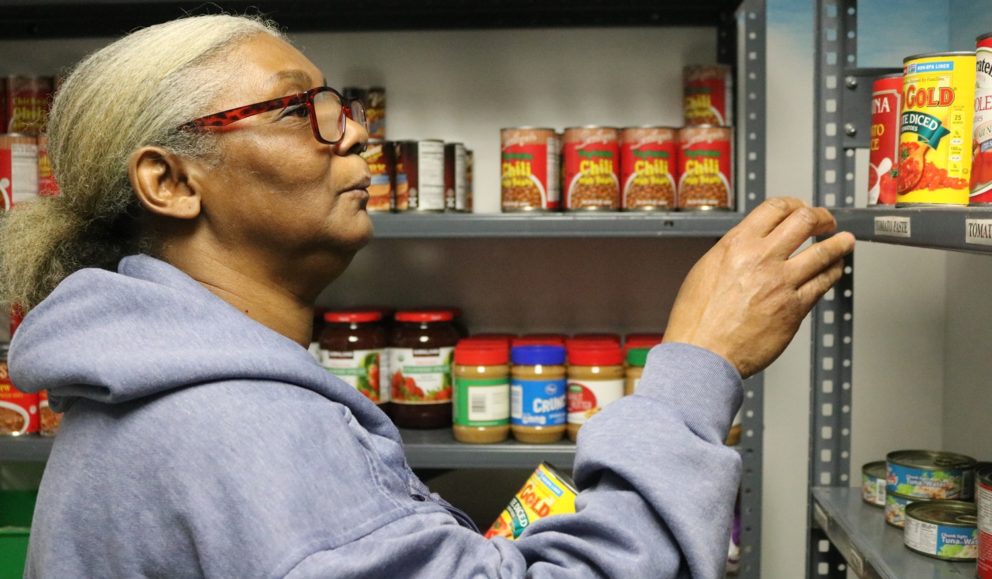 Angela White visits a food pantry in Schaumburg