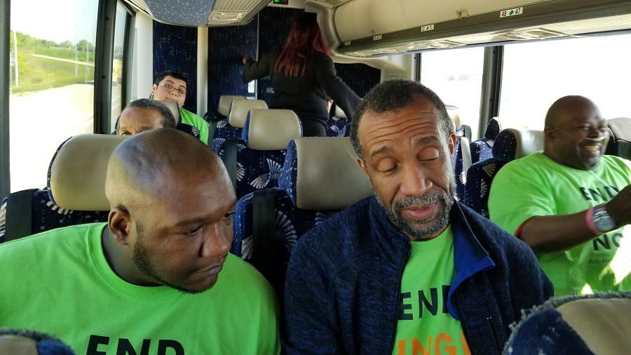 Brian McRae and David Cheeks prepare to lobby for anti-hunger legislation.