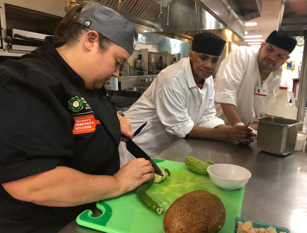 Chef Abby Bicksler prepares a Lebanese cucumber and an Indian cucumber indigenous to the Himalayas.