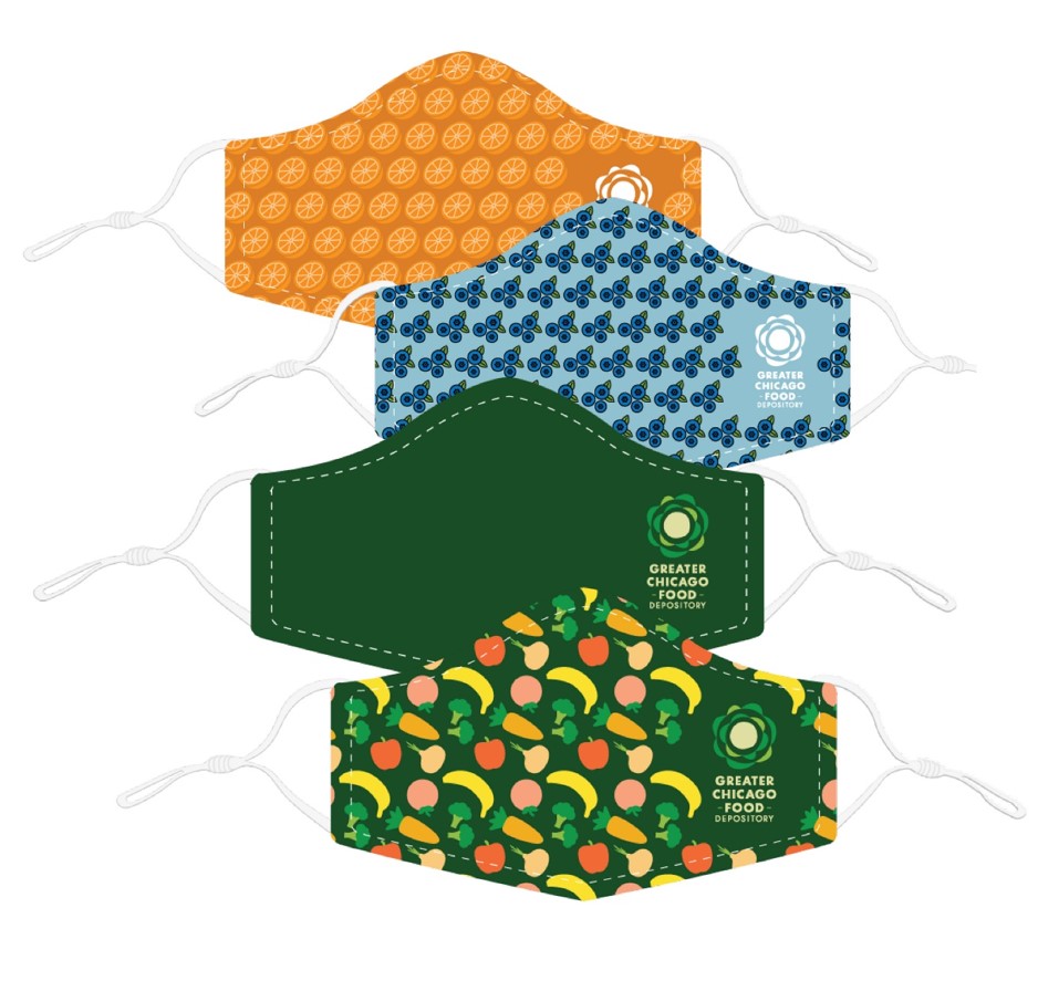 An assortment of the Food Depository's face masks