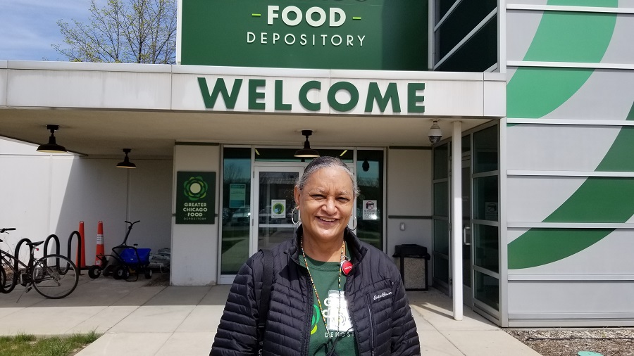 Donna Mitchell, a South Shore resident, has logged nearly 200 hours of volunteer service at the Food Depository during the pandemic.