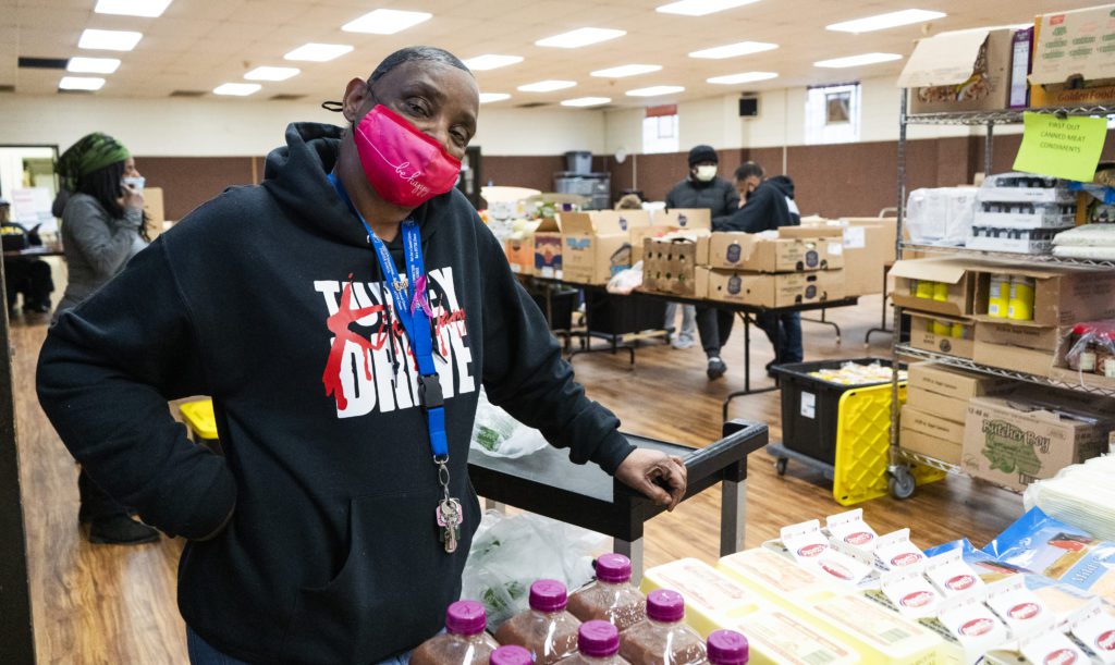 Bernice Kenner poses in between tasks at the Coppin food pantry.