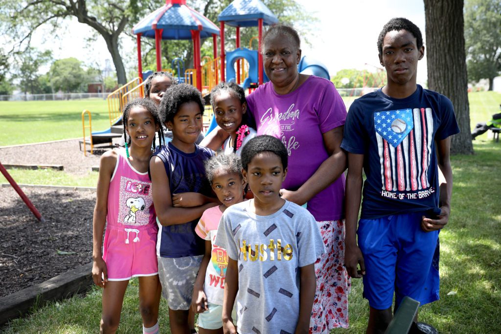 Gail Stephens poses with her grandchildren at Smith Park