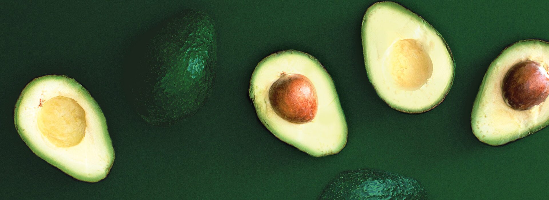 Sliced avocado halves.
