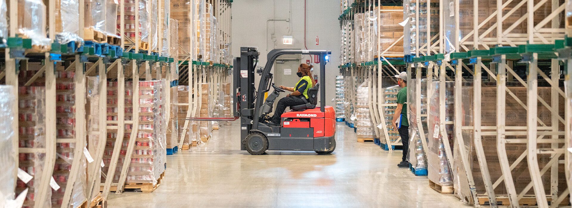 Forklift in warehouse