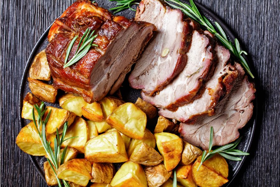 Italian Pork Roast With Roasted Potato Wedges