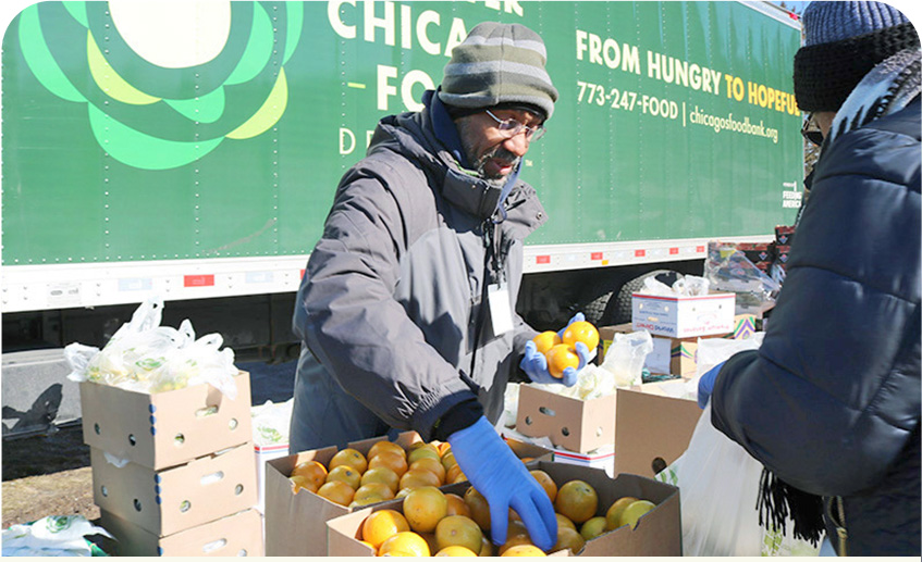 A volunteer helping at local offd pantry.