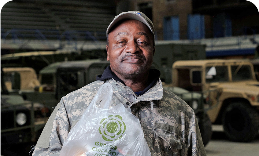 One of the veterans picking up food at the food pantry.