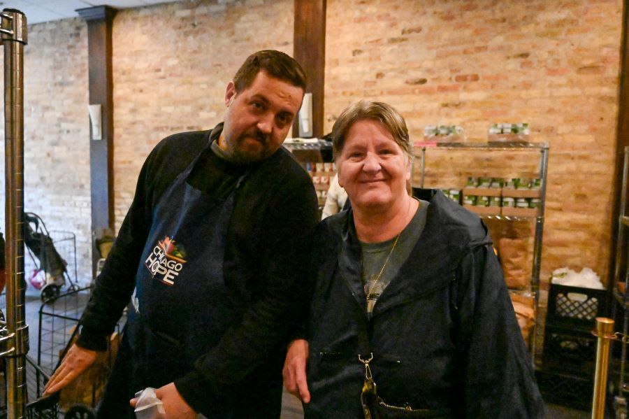 Charlotte Cielocha poses with a volunteer at Chicago Hope food pantry