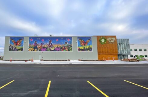 Mural installed on building