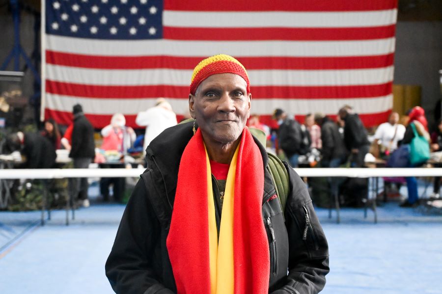 A man looks at the camera.