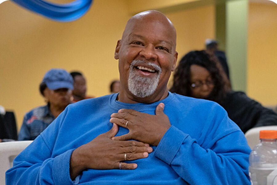 This is Dale, a man wearing a blue shirt, at the Greater Chicago Food Depository