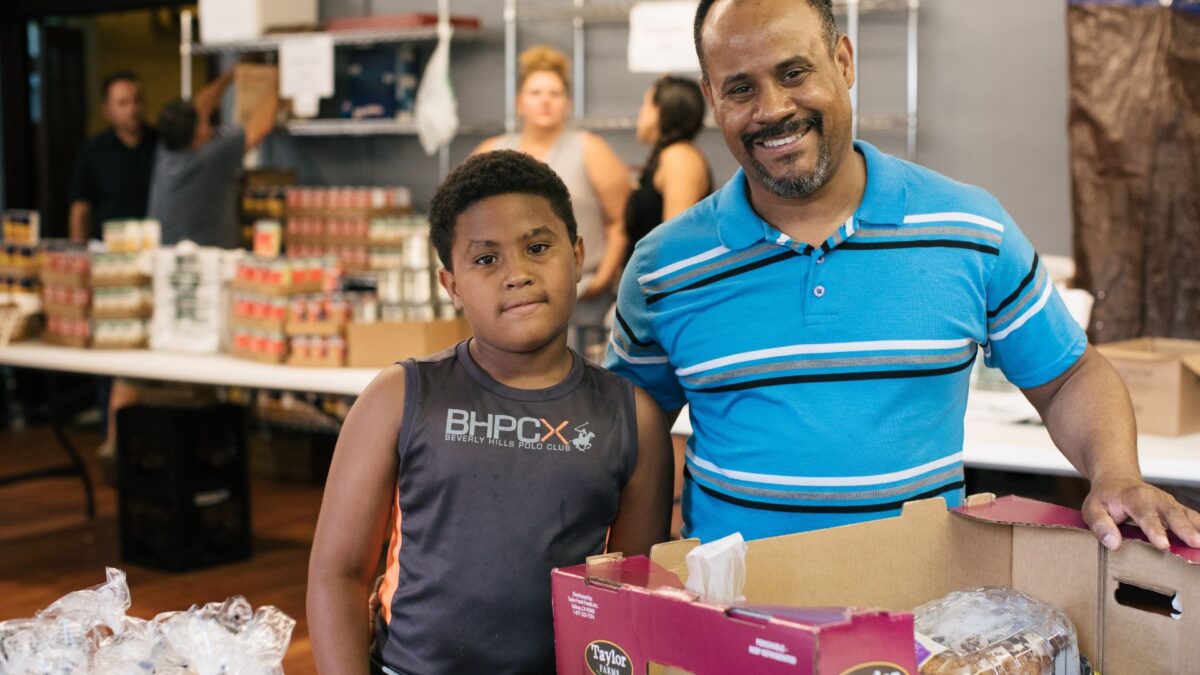 Father and son at a Chicago pantry